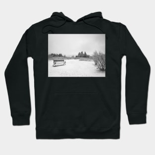 Snowy Blanket of White Snow on Bench Park V2 Hoodie